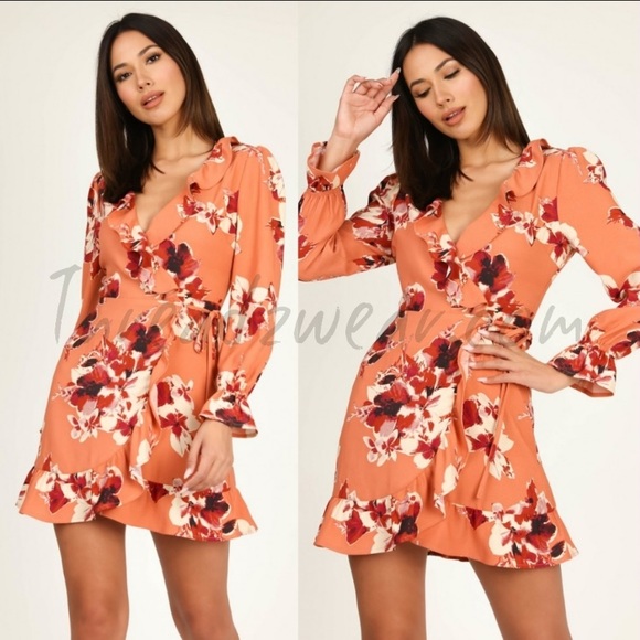 🆕LAST ONE!🛍 Coral floral wrap ruffle mini dress! - Picture 7 of 7